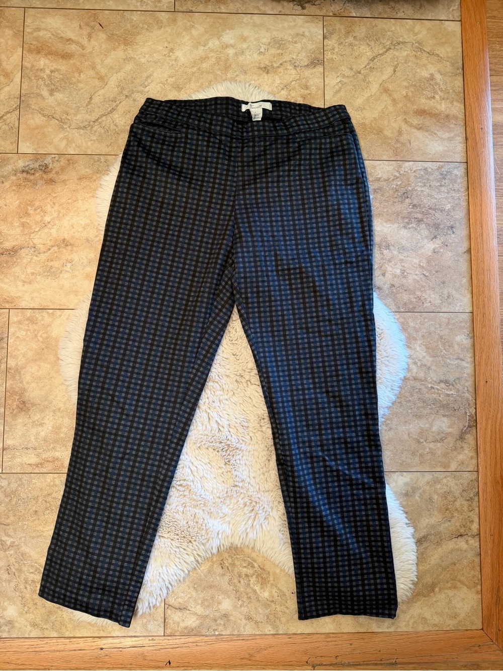 89th & Madison Black and Blue Checked Ponte Leggings